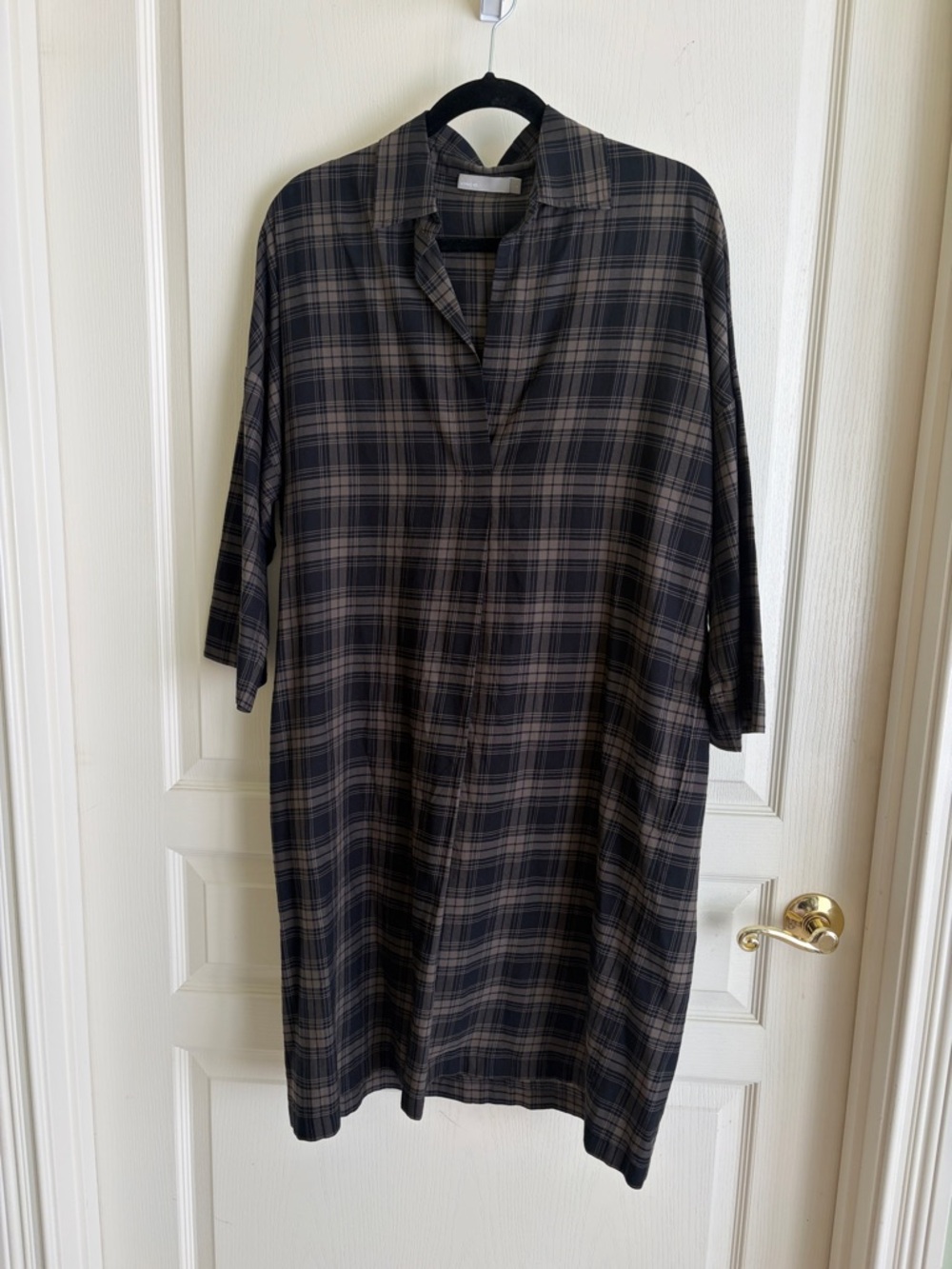 Vince Black and Gray Plaid Midi Dress
